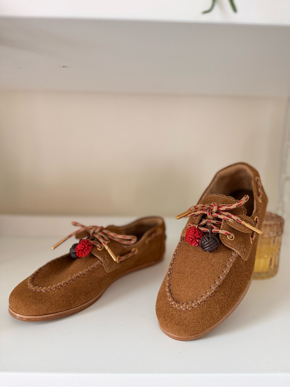 Larroude Cyprus Boat Shoe In Russet Suede